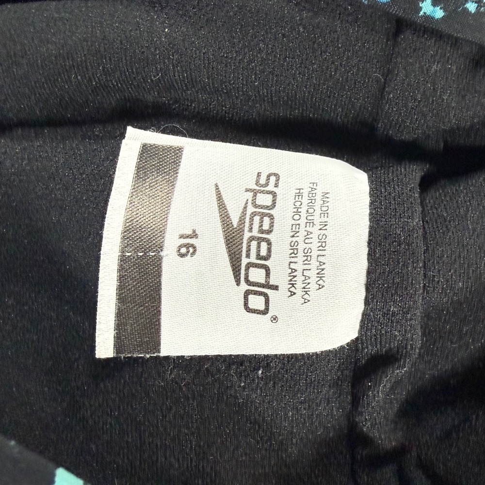 Speedo Womens Blue Black Abstract Print Ruched One Piece Swimsuit Size 16 - Picture 3 of 3